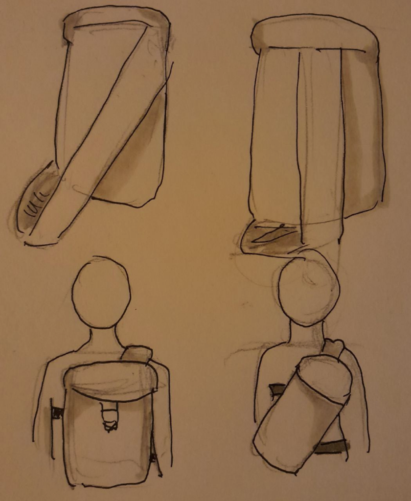 petit croquis des deux positions de sangle et leur effet sur le tombé du sac