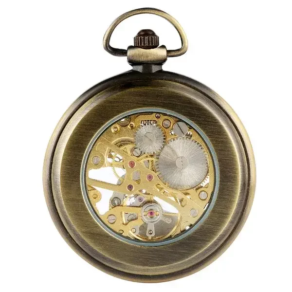 Le dos est très similaire à l'avant : une large ouverture autour du mouvement, encadrée d'un boîtier en acier brossé couleur bronze.